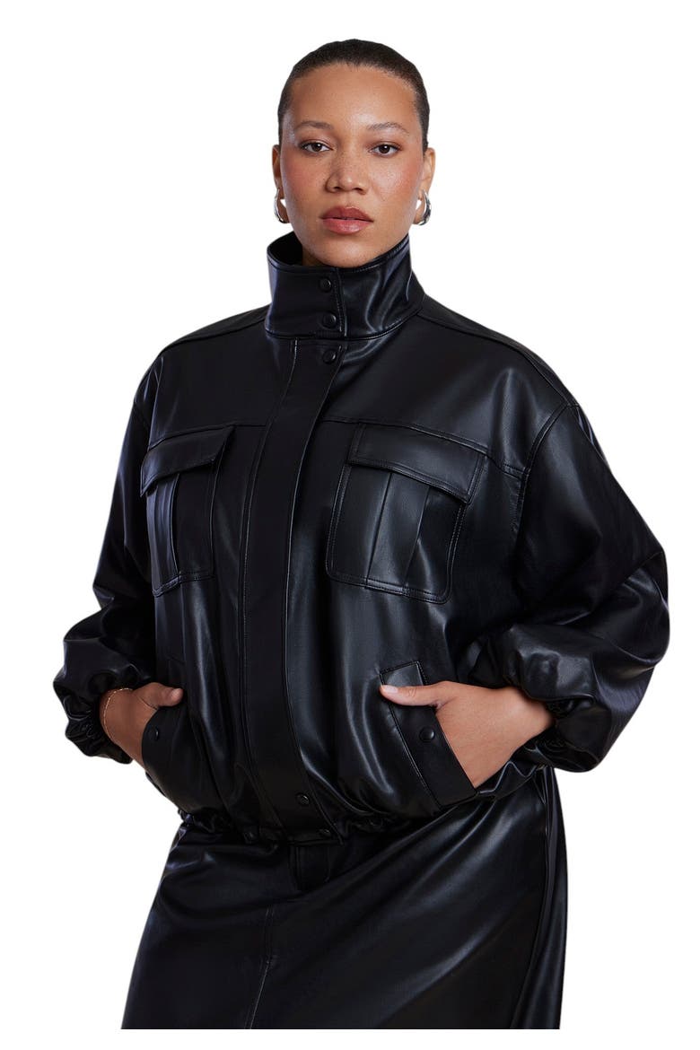 Faux Leather Funnel Neck Jacket, Main, color, BLACK ONYX