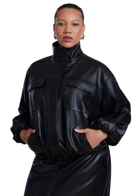 Faux Leather Funnel Neck Jacket (plus)