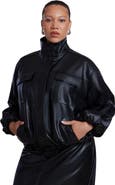 ELOQUII Faux Leather Funnel Neck Jacket
