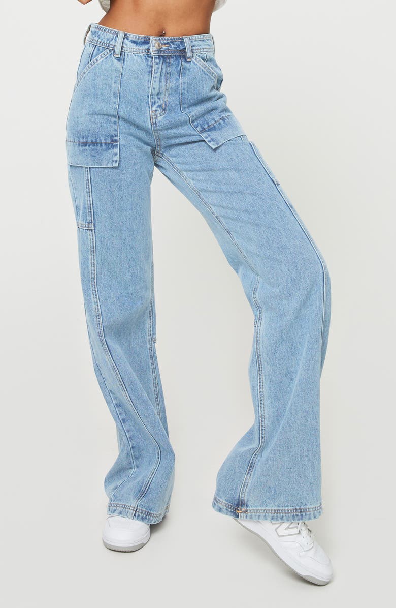 Princess Polly Chad Mid Rise Cargo Jeans, Main, color, Blue