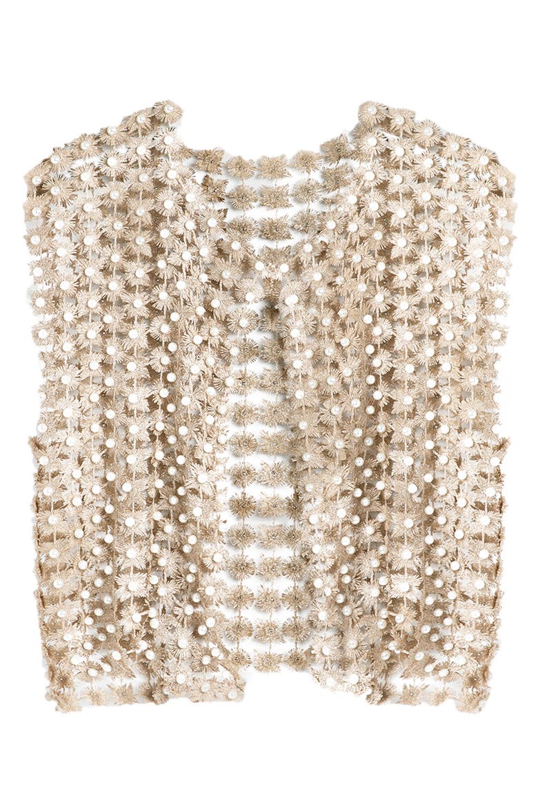 Pearly Beaded Floral Lace Top, Alternate, color, GOLD