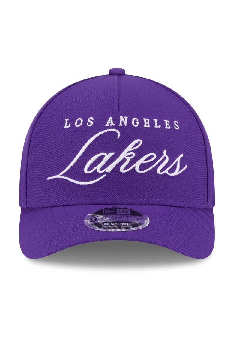 Men's New Era Purple Los Angeles Lakers 2025 NBA Draft M-Crown A-Frame 9FORTY Adjustable Hat, Alternate, color, Purple