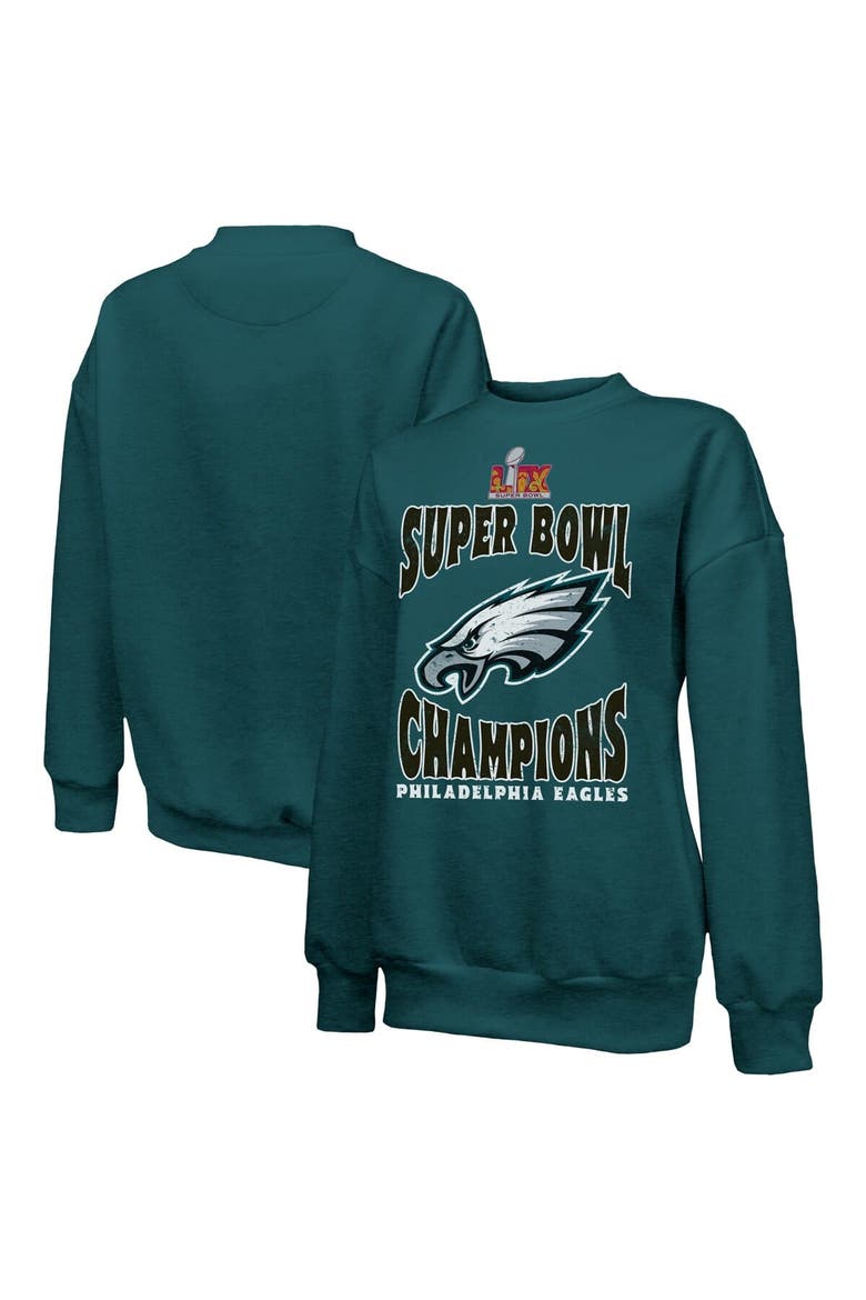Women's Majestic Threads  Midnight Green Philadelphia Eagles Super Bowl LIX Champions Choke Up Tri-Blend Pullover Sweatshirt, Main, color, Green
