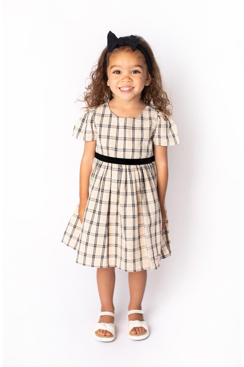 Cap Sleeve Check Dress, Alternate, color, BLUE MULTI