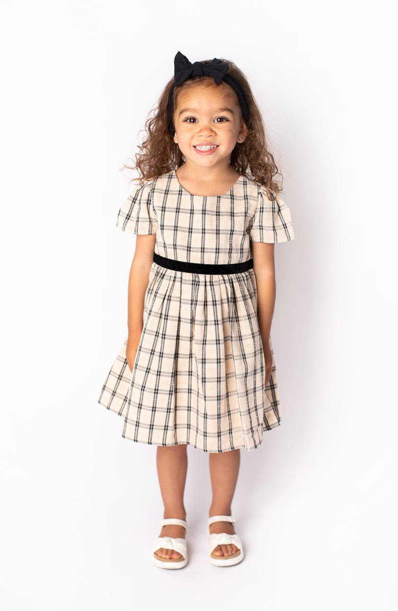 Popatu Cap Sleeve Check Dress, Alternate, color, Blue Multi