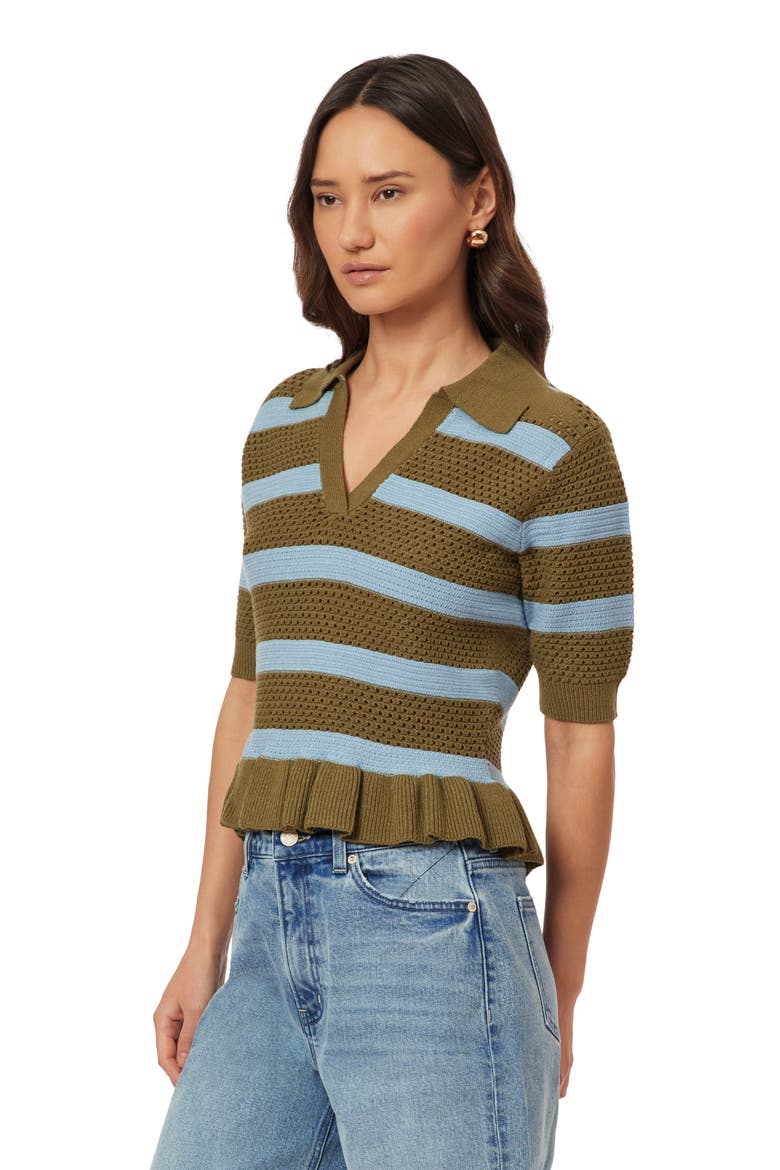 Pointelle Peplum Sweater, Alternate, color, GREEN MOSS/ CERULEAN