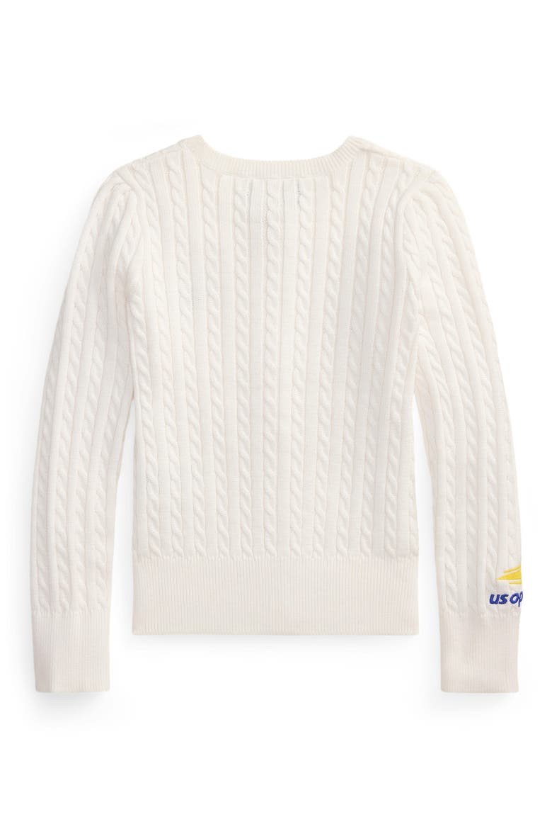 Kids' US Open Embroidered Cable Cotton Cardigan, Alternate, color, CERAMIC WHITE