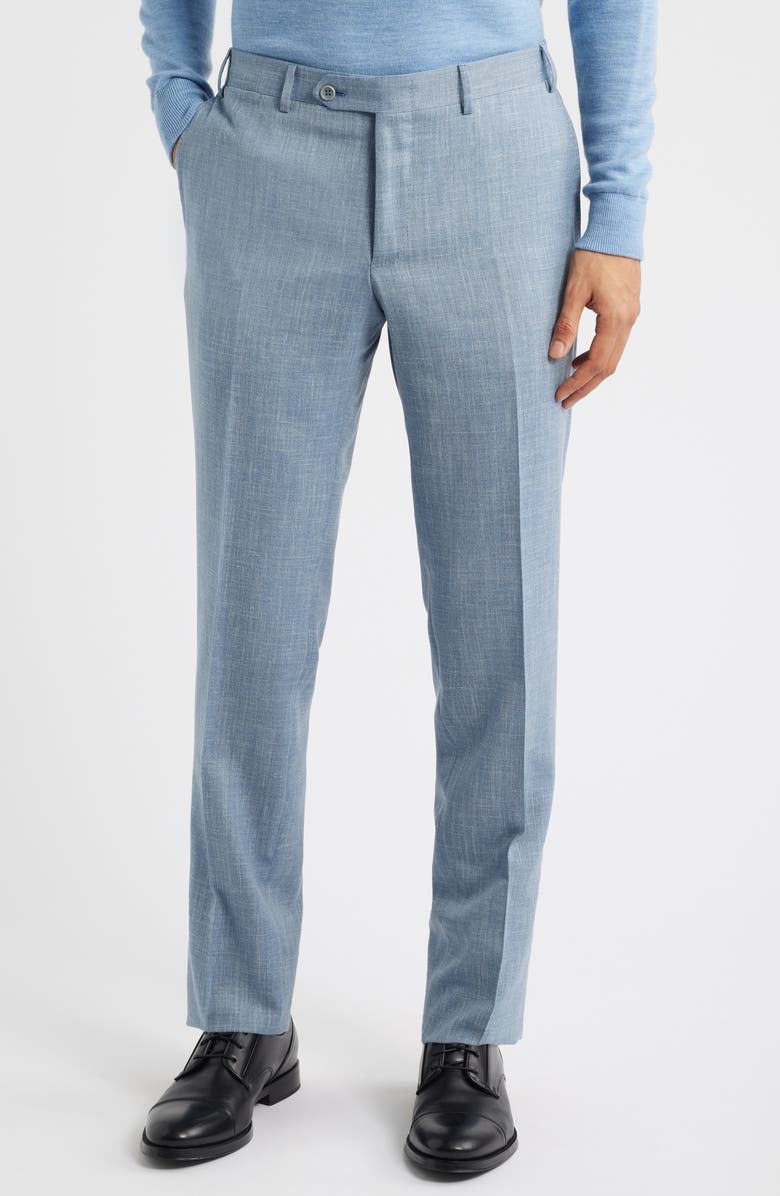 Canali Capri Trim Fit Light Blue Wool Blend Mélange Suit, Alternate, color, Light Blue