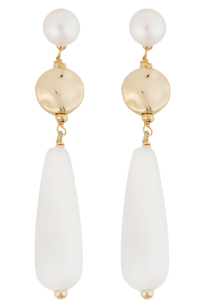 Cultured Pearl Teardrop Earrings, Main, color, WHITE