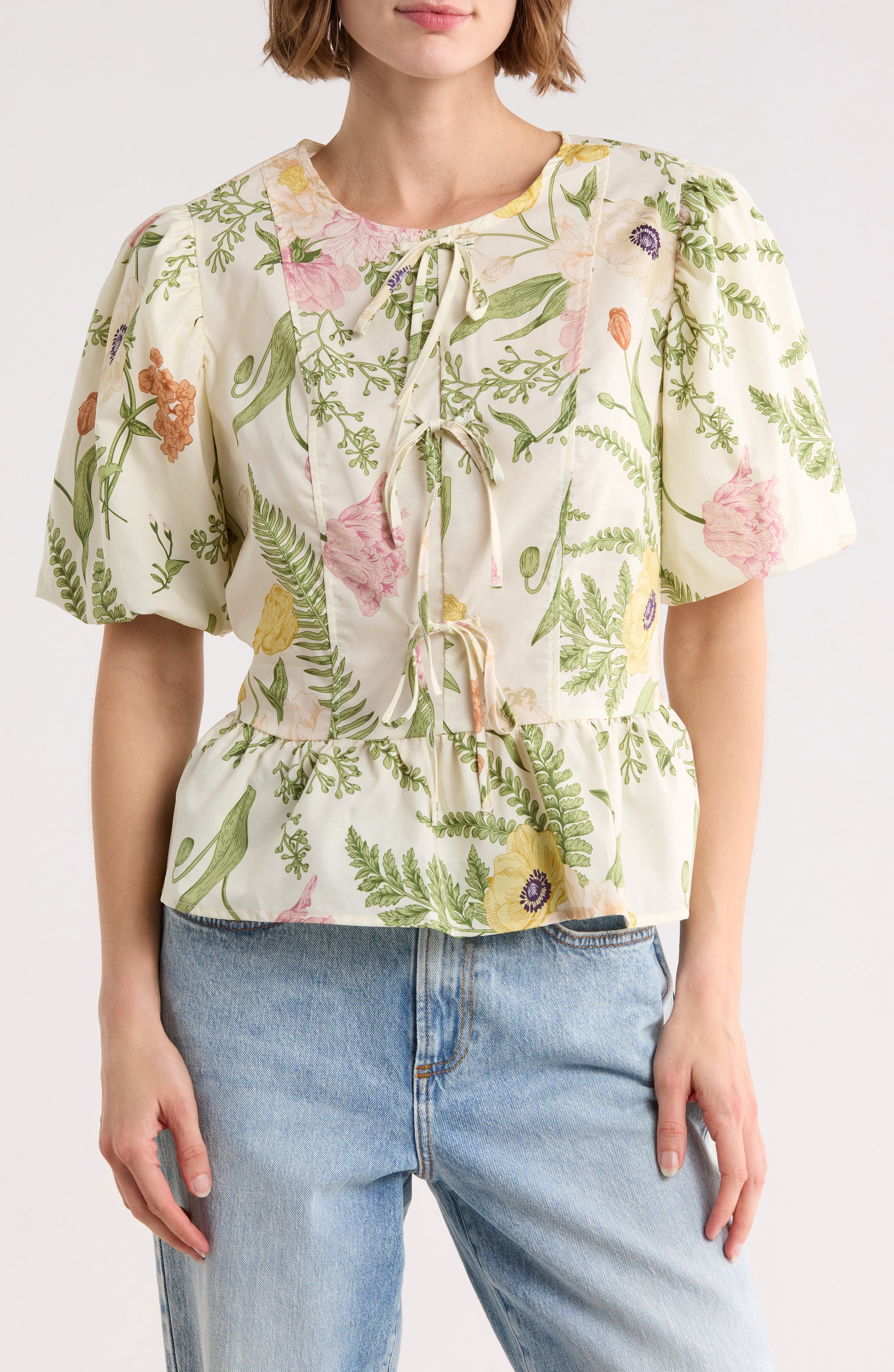 Tie Front Poplin Peplum Top - image 3