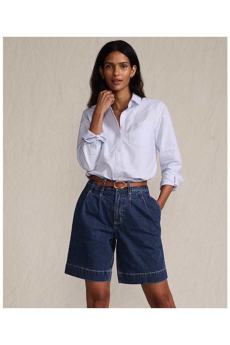 Soft Denim High Rise 7" Pleated Trouser Shorts, Alternate, color, Crawford Wash