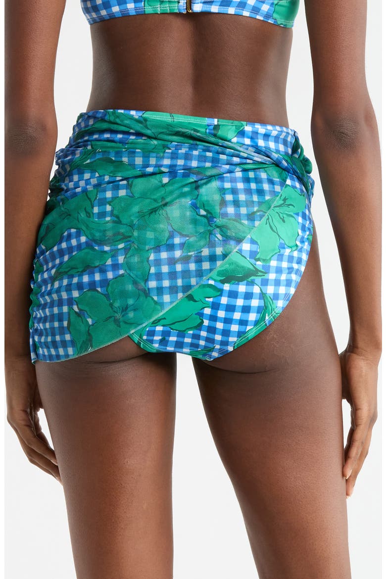 Mesh Overlay High Waist Bikini Bottoms, Alternate, color, COBALT/ TEAL FLORAL