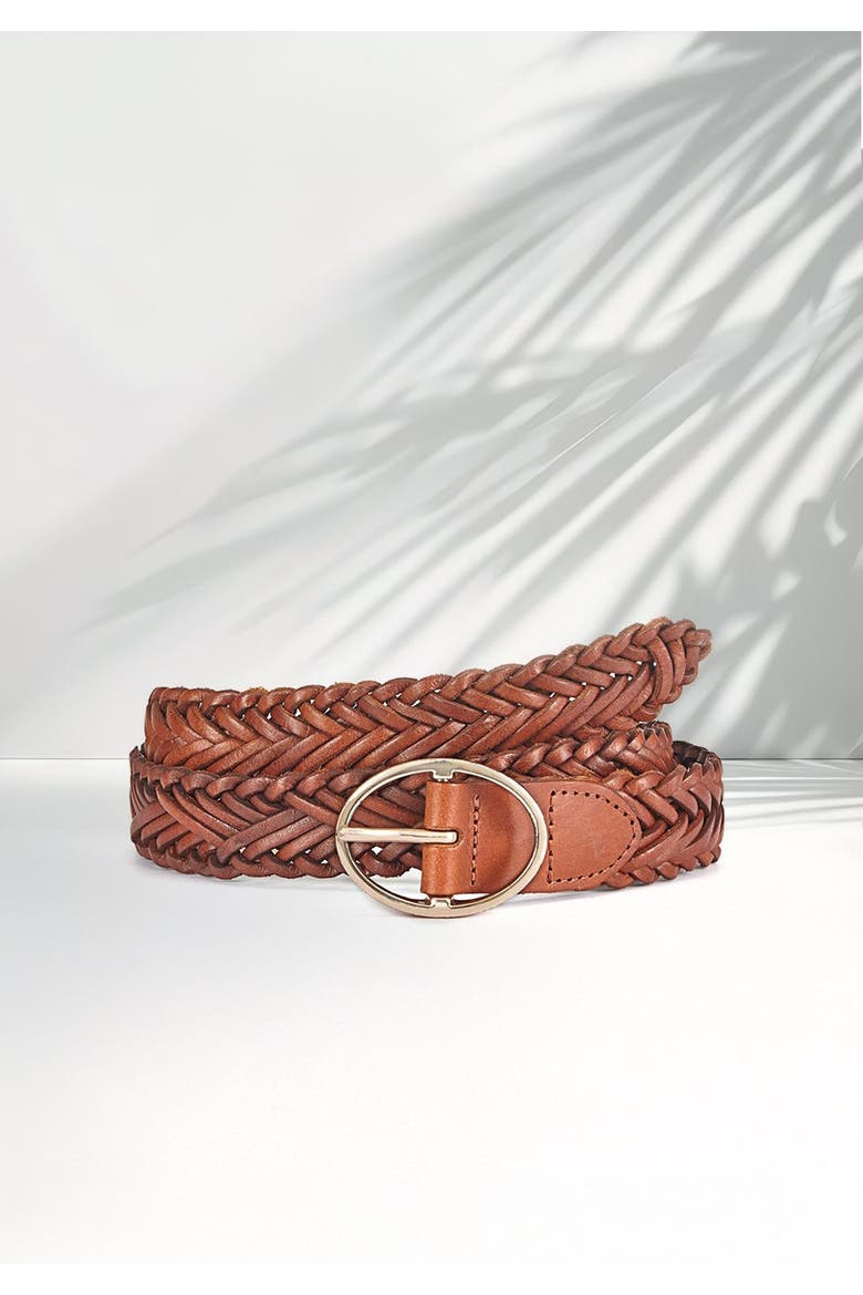 Woven Leather Belt, Alternate, color, Cognac