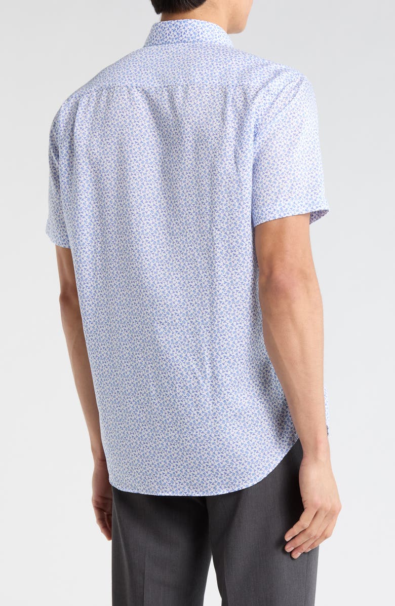 David Donahue Neat Print Short Sleeve Shirt, Alternate, color, White/ Blue