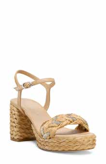 Stuart Weitzman Lana 80 Raffia Ankle Strap Platform Sandal