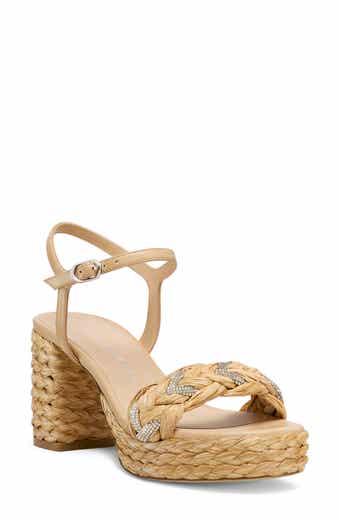 Stuart Weitzman Lana 80 Raffia Ankle Strap Platform Sandal