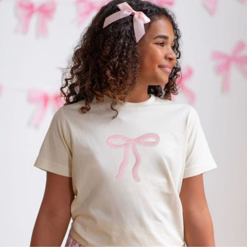 Sweet Wink Bow Patch Short Sleeve T-shirt In Natural