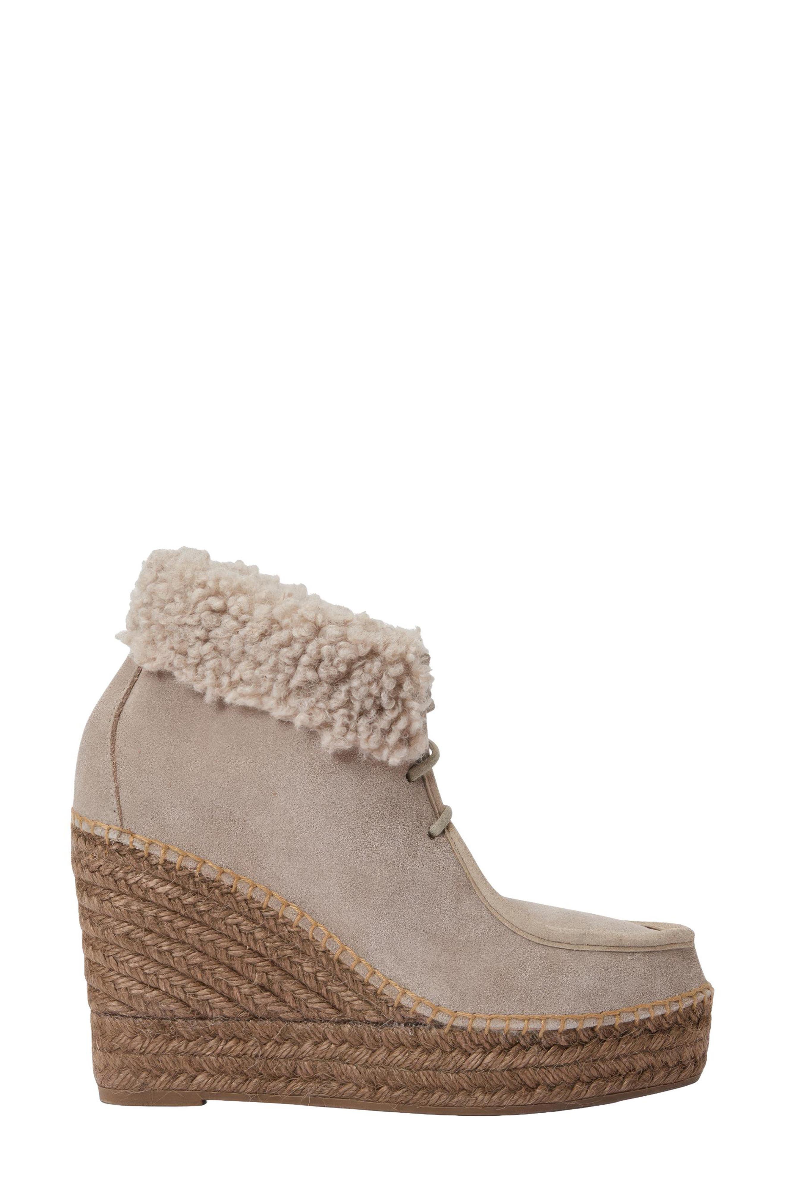 Genuine Shearling & Suede Wedge Bootie, Alternate, color, TAUPE SUEDE