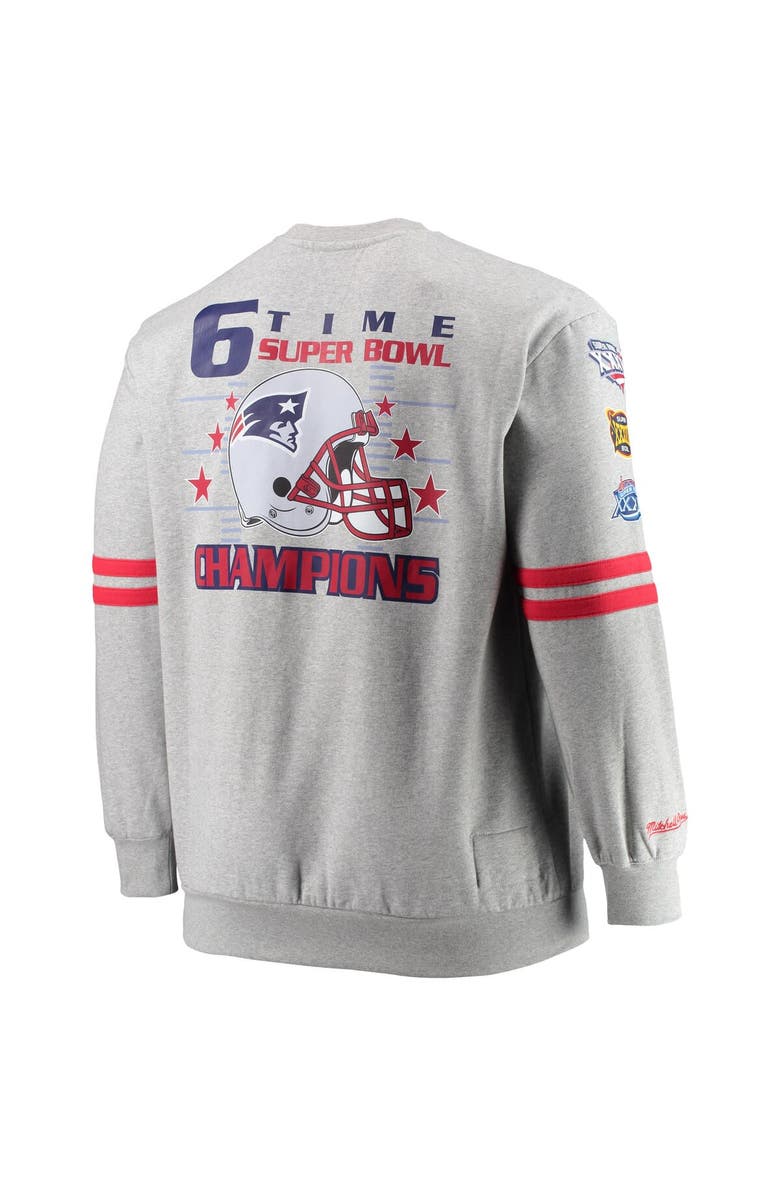 Mitchell & Ness Men's Mitchell & Ness Heathered Gray New England Patriots Big & Tall Allover Print Pullover Sweatshirt, Alternate, color, Heather Gray