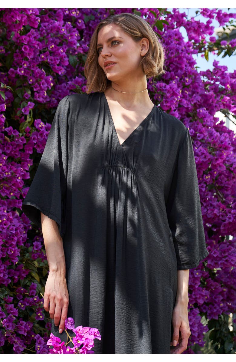 ocean+main Cupro Rouched Front Caftan, Alternate, color, Black