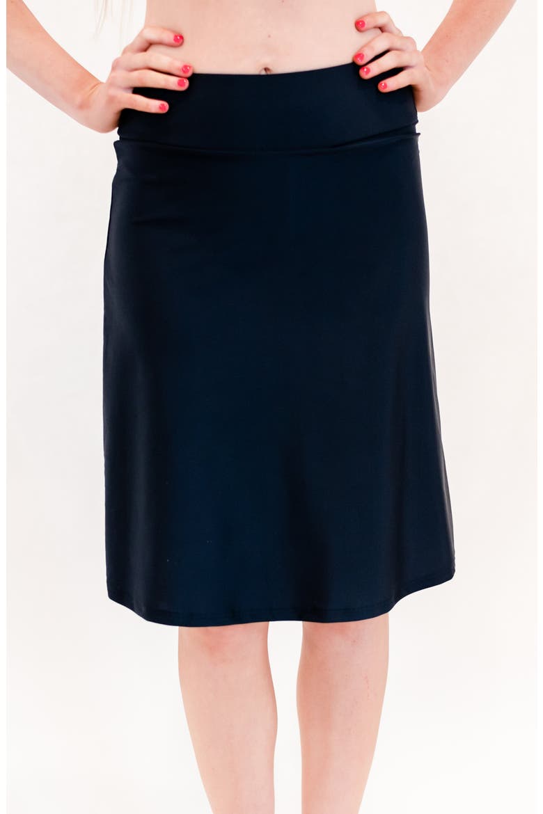 Knee Length Swim Skort With Bike Shorts, Main, color, Black