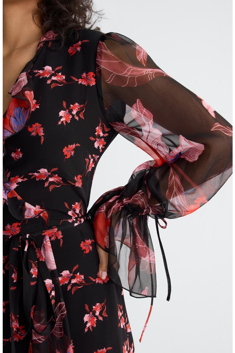 Thena Ruffle Wrap Dress, Alternate, color, IRIS FALLS MINI/ MID BLACK