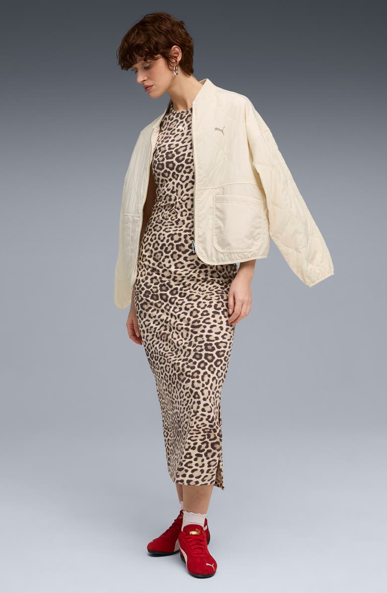 PUMA Leo Leopard Print Stretch Cotton Tank Dress, Alternate, color, Alpine Snow-Iced Coffee