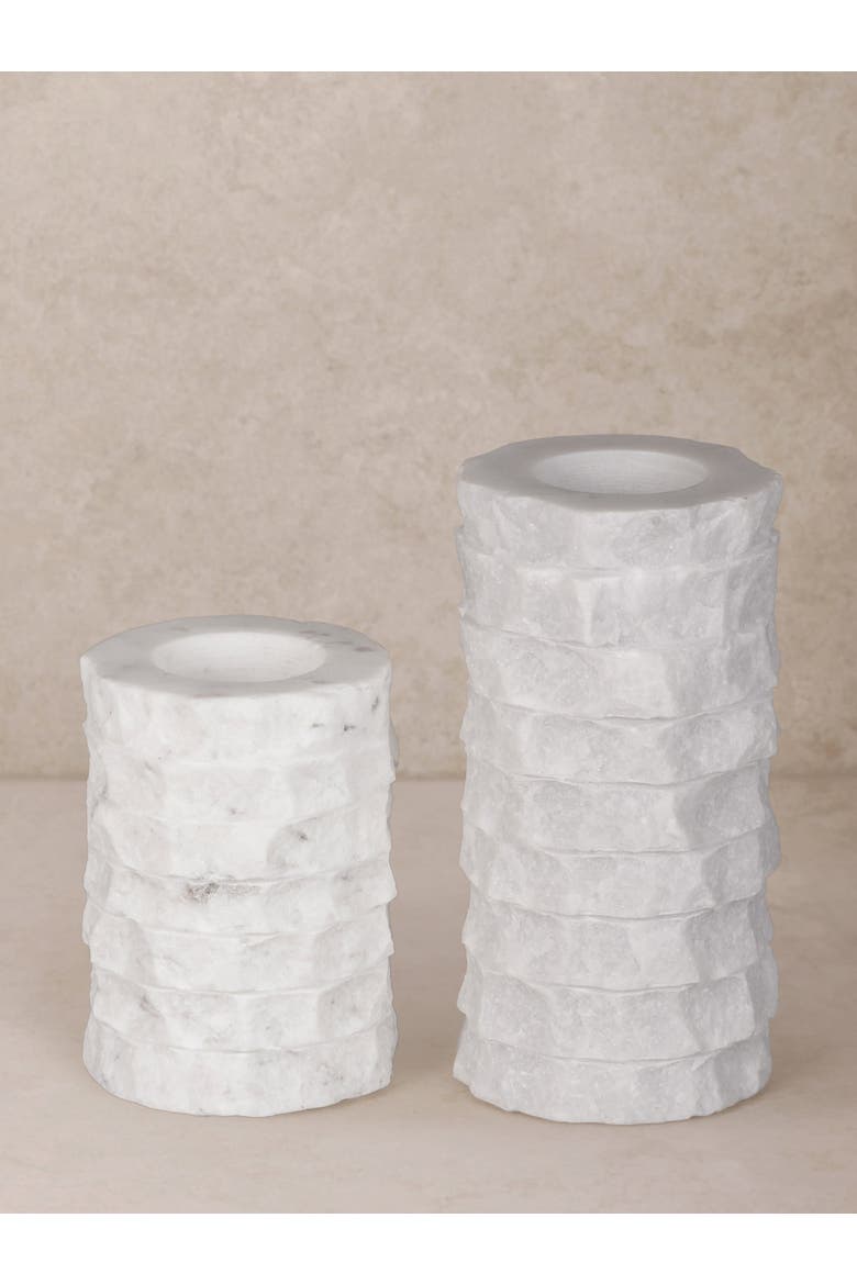 Flores Marble Taper Candle Holder, Set of 2, Main, color, Ivory White