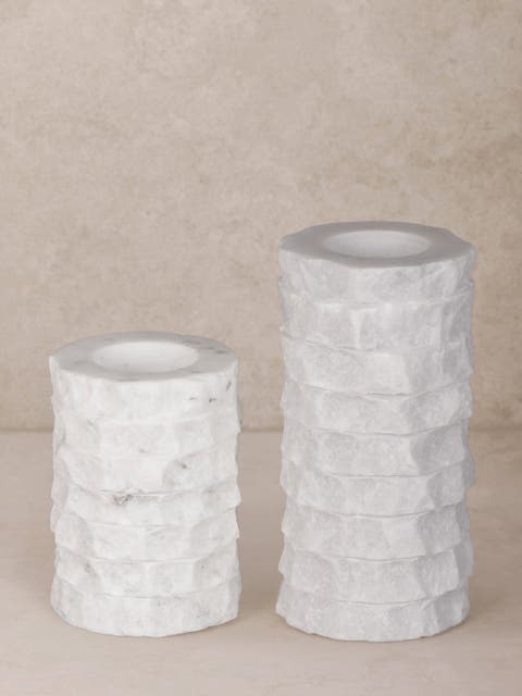 Flores Marble Taper Candle Holder, Set of 2