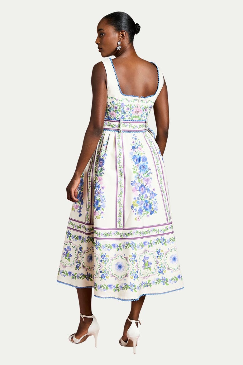 Print Full Skirted Cotton Midi Dress, Alternate, color, Ivory