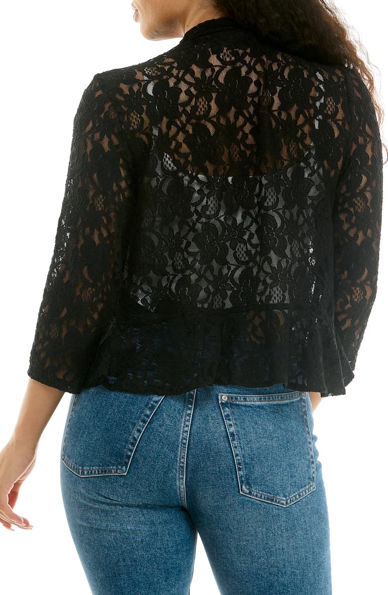 Nina Leonard Lace Three-Quarter Sleeve Bolero, Alternate, color, Black