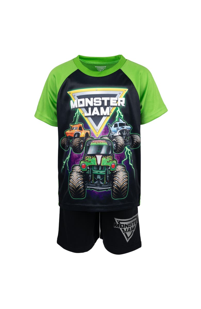 Monster Jam 3pc Tank Top, Tee & Shorts Set, Alternate, color, Black Green Monster Jam Trucks