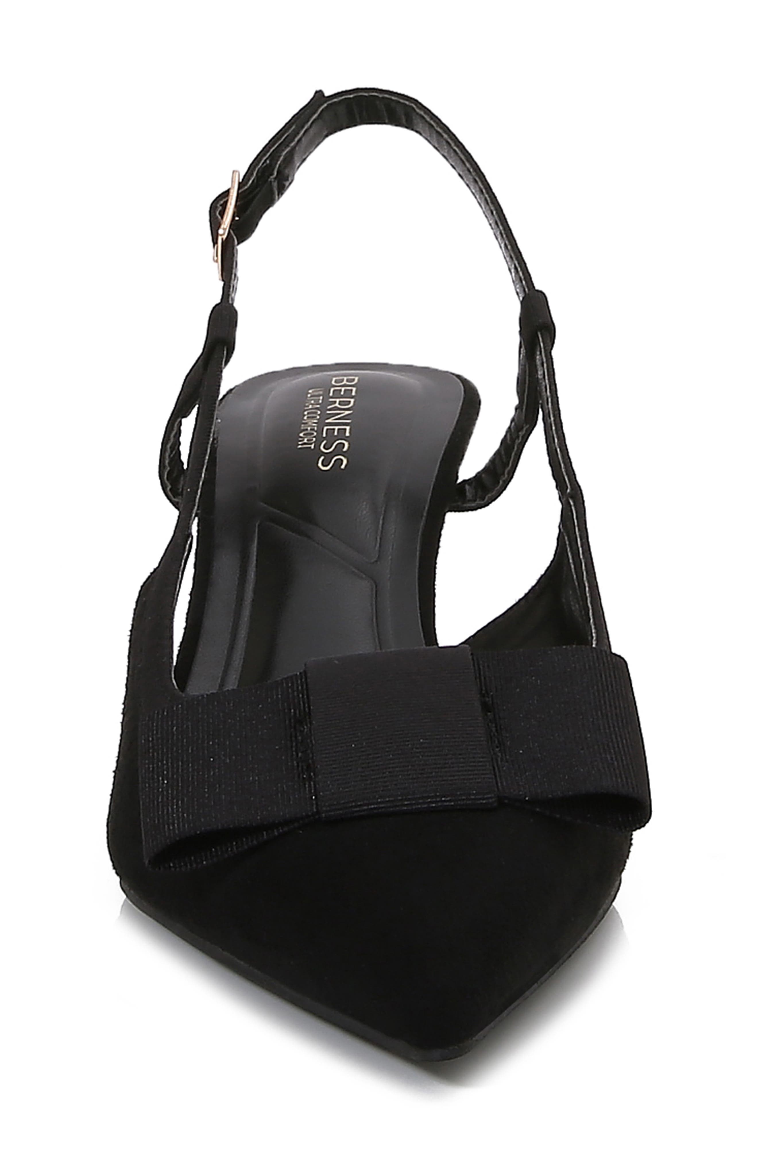 BERNESS June Bow Pointed Toe Slingback Kitten Heel Pump, Alternate, color, Black