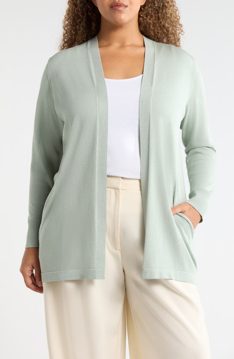 Anne Klein Open Front Cardigan, Main, color, Soft Aloe