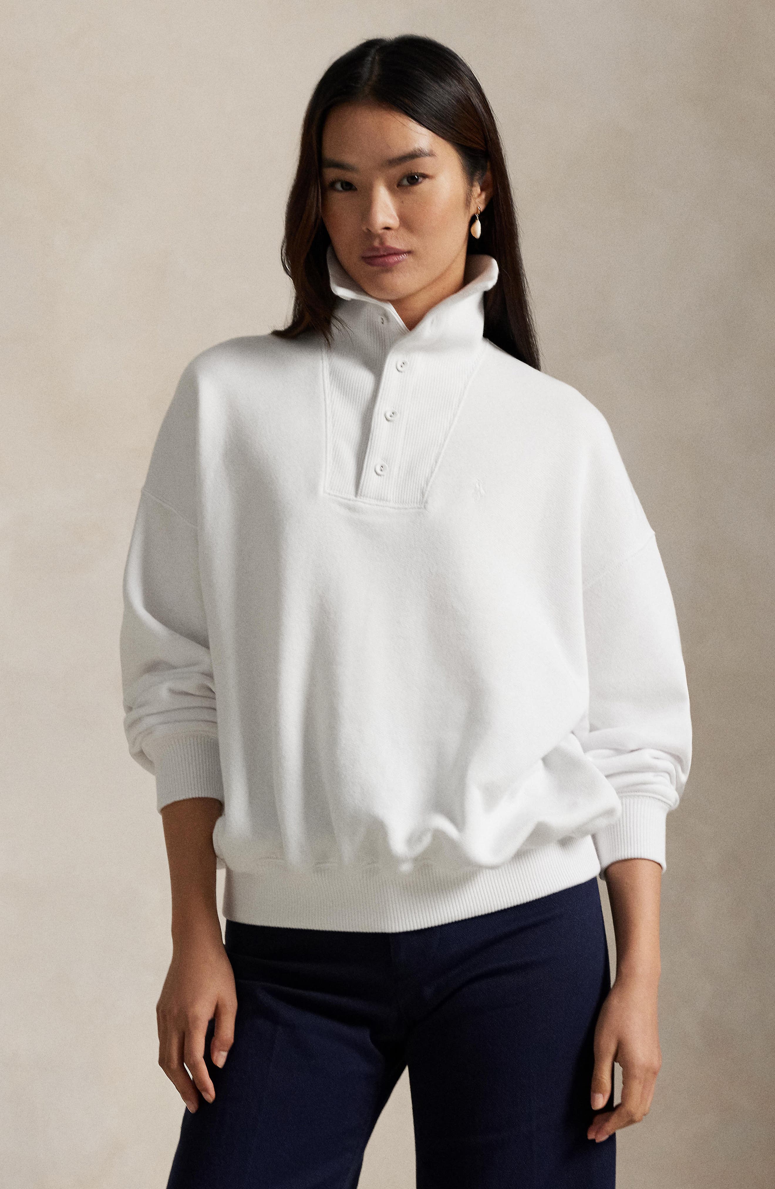 Polo Ralph Lauren Rib Trim Mock Neck Pullover (Women) | Nordstrom
