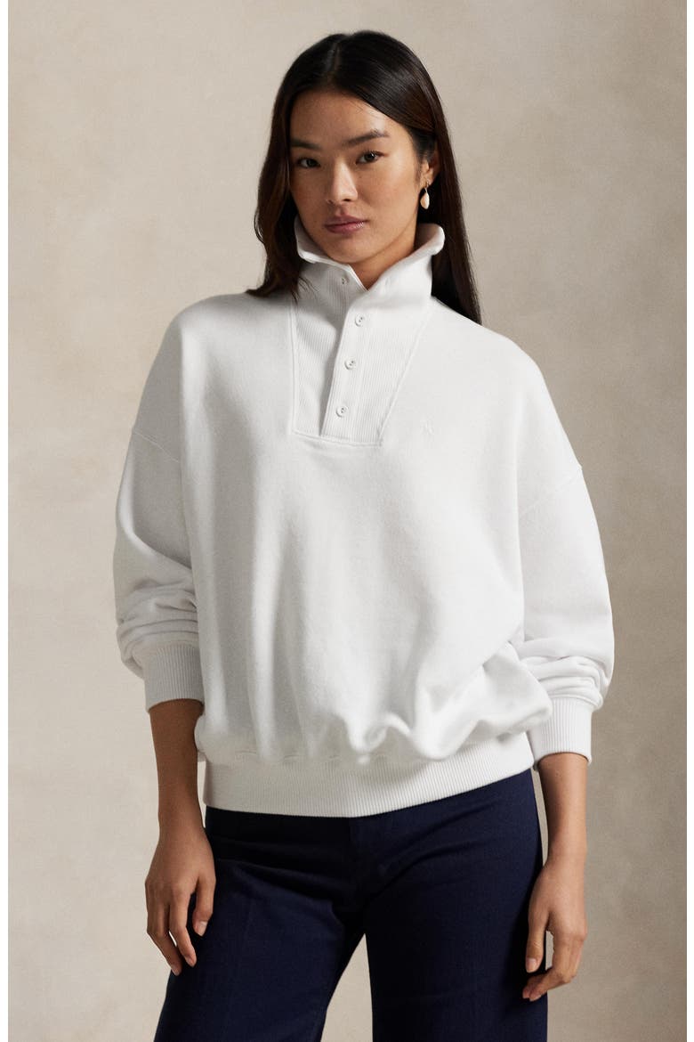 Rib Trim Mock Neck Pullover, Alternate, color, WHITE