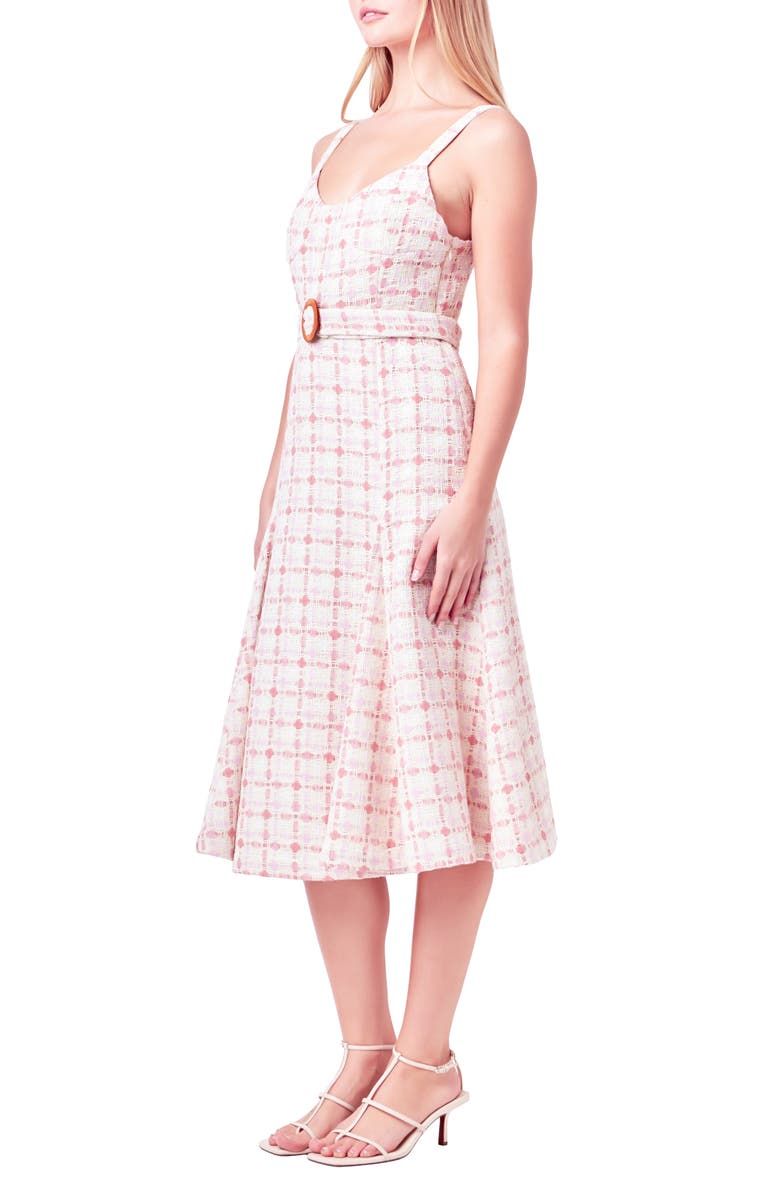 English Factory Belted Tweed Fit & Flare Midi Dress, Alternate, color, Pink Multi
