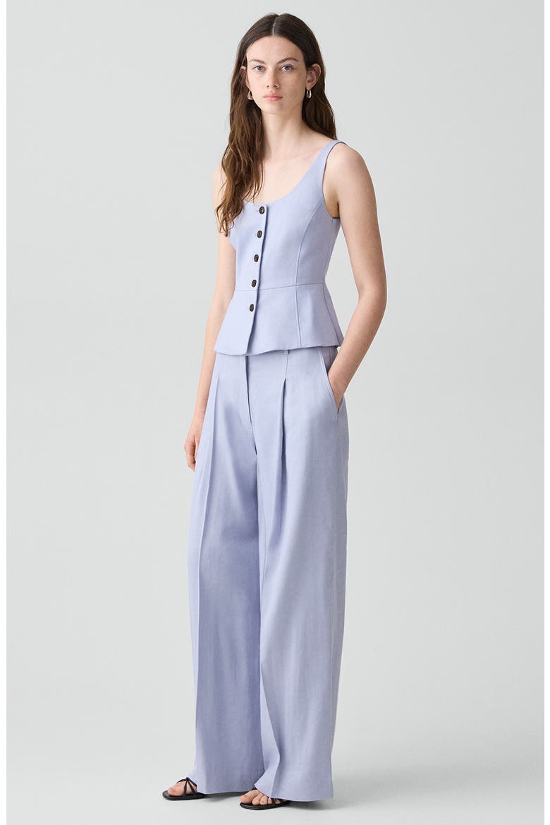 Pleated Linen Blend Wide Leg Pants, Alternate, color, CORNFLOWER