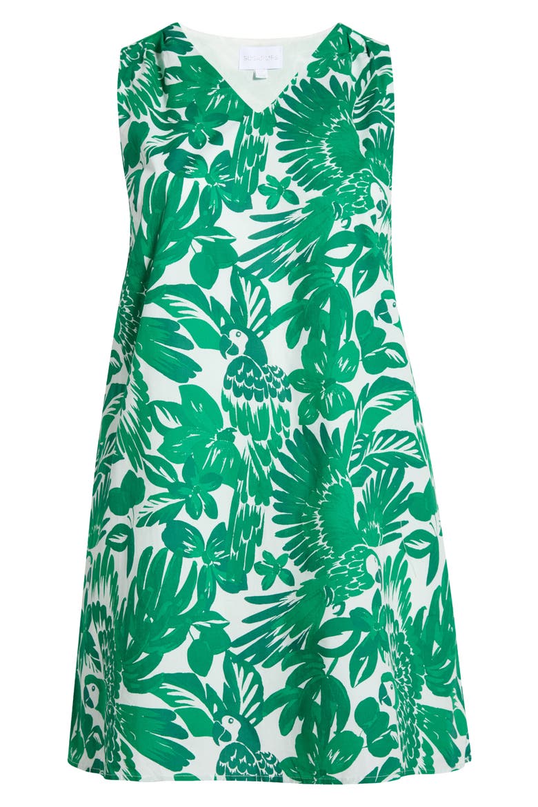Masey Tropical Lerry Cotton Shift Minidress, Alternate, color, WHITE-GREENS
