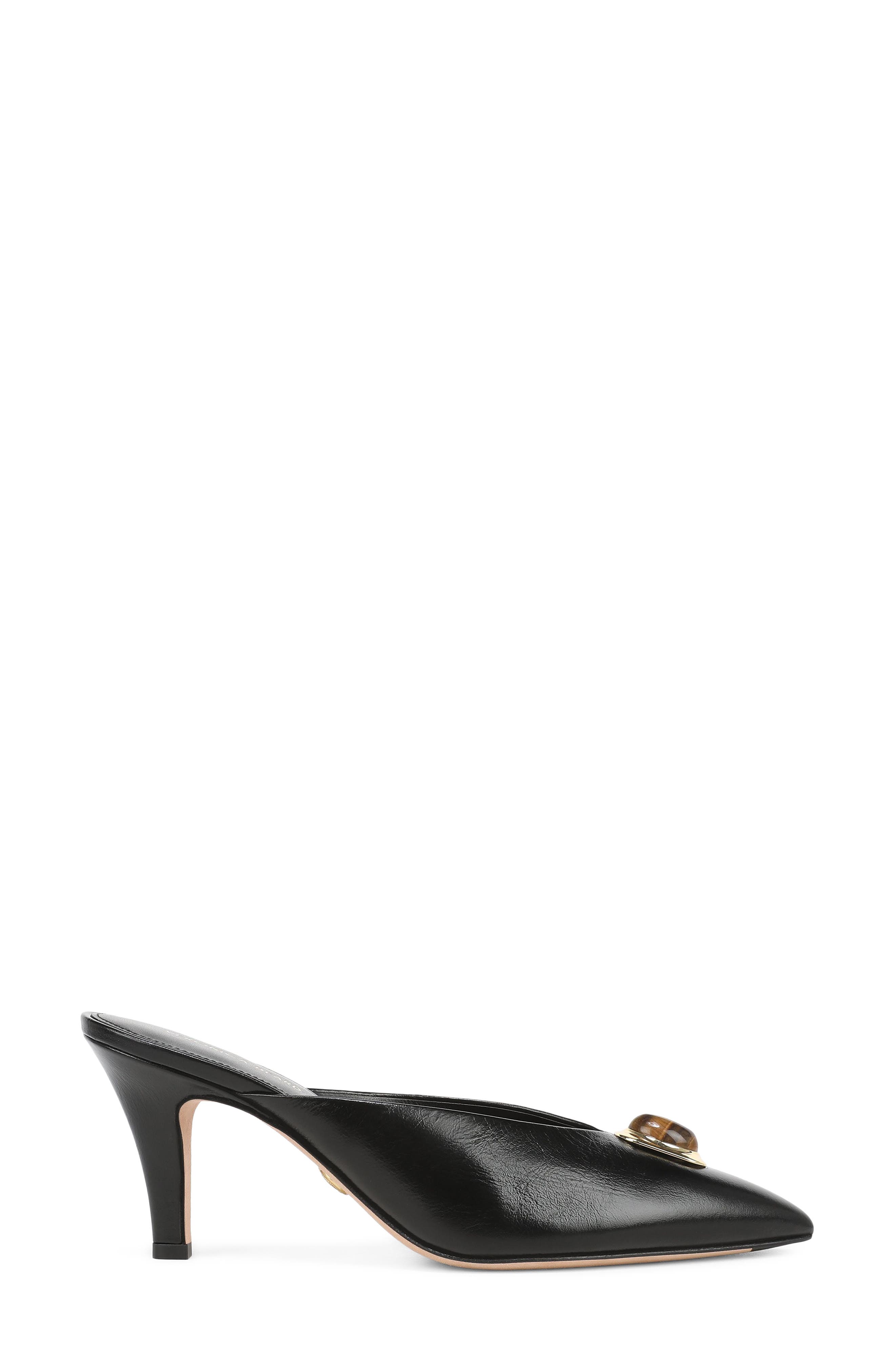 Cabochon Leather Pointed Toe Mule, Alternate, color, BLACK