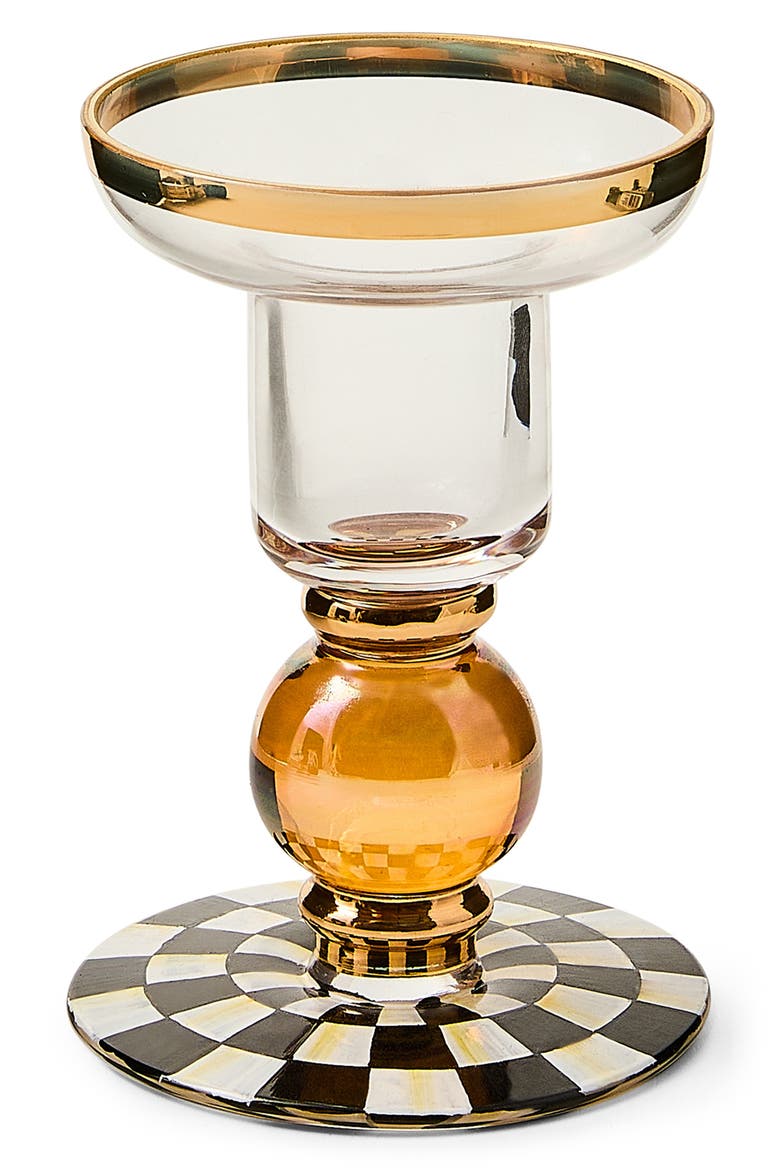 Courtly Check Small Glass Candleholder, Main, color, BLACK/ WHITE