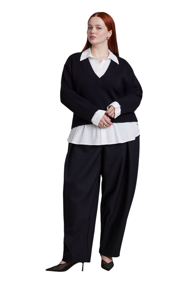 Layered V Neck Twofer Sweater (plus), Alternate, color, BLACK ONYX