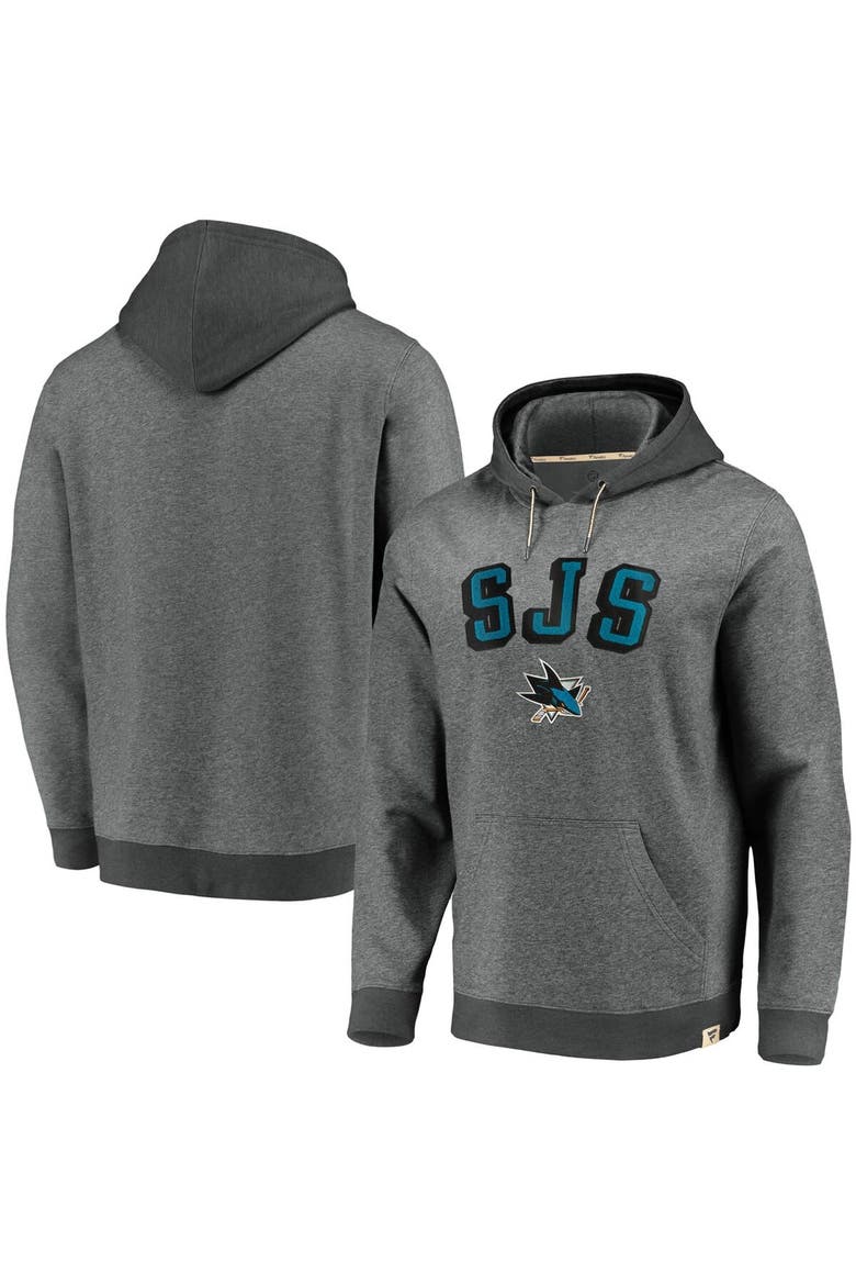 Men's Fanatics Branded Heathered Gray/Charcoal San Jose Sharks True Classics Signature Fleece Pullover Hoodie, Main, color, Heather Gray