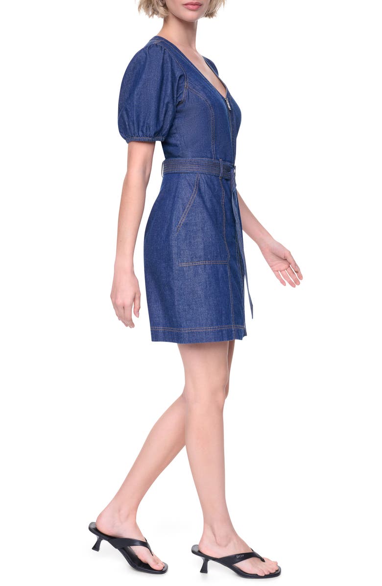 DKNY Crosby Belted Puff Sleeve Denim Dress, Alternate, color, 