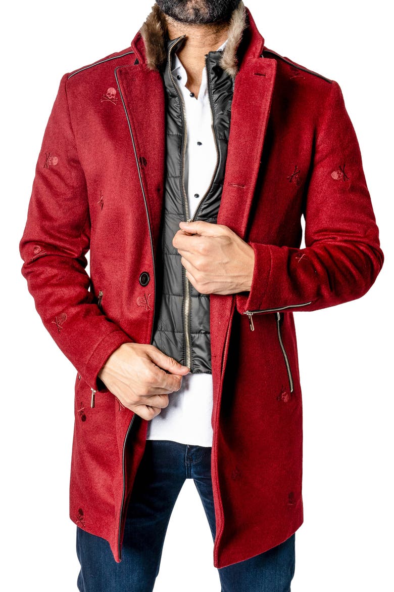 Captainskull Embroidered Peacoat, Alternate, color, RED