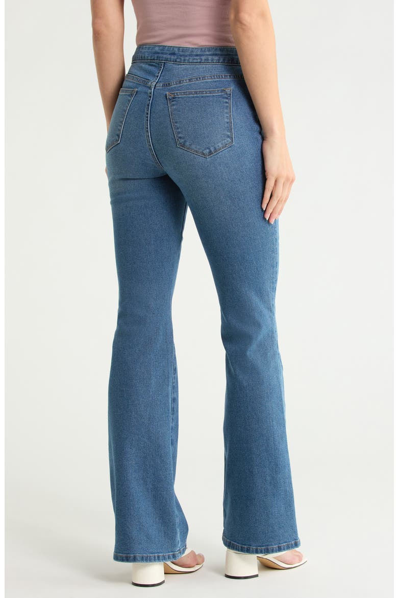 Lace Up High Waist Flare Jeans, Alternate, color, MED WASH