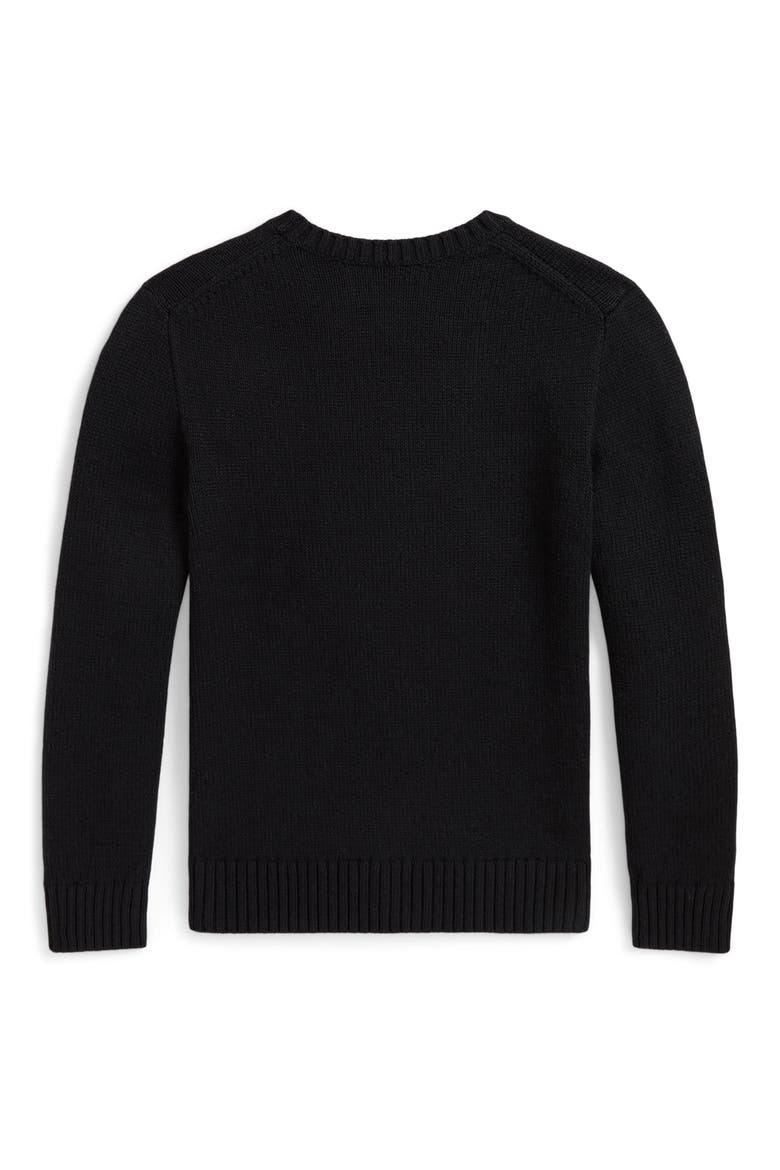 Kids' Bear Intarsia Cotton Sweater, Alternate, color, POLO BLACK