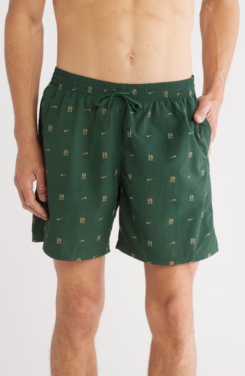 Nike Swim All-over Monogram Nylon 7 Volley Swim Shorts In Fir