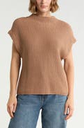 Leith Mock Neck Cap Sleeve Cotton Blend Sweater