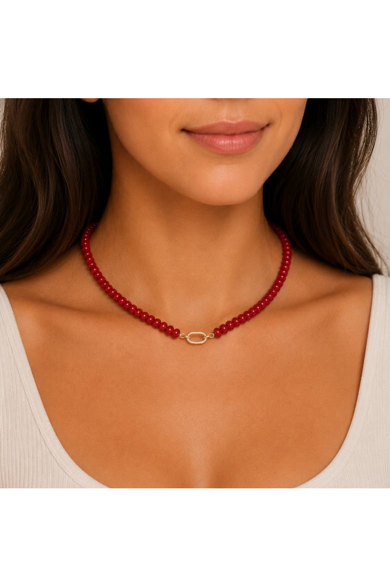 Red Beaded Gold-Tone Link Necklace, Alternate, color, Red